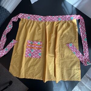 Vintage Yellow Apron with Pink Patterned Trim
